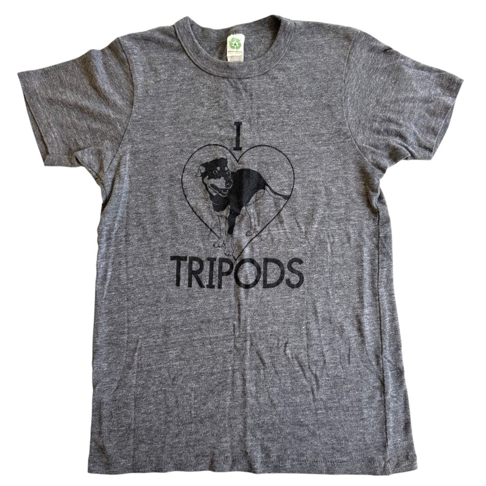 Women’s Gray Graphic T-Shirt with Three Legged Dog Design Sz XS